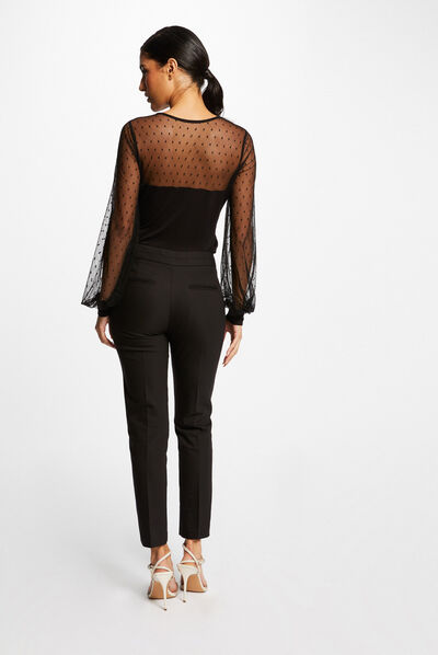 Body manches longues à plumetis noir femme