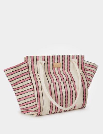 Sac cabas ray&eacute; ivoire femme