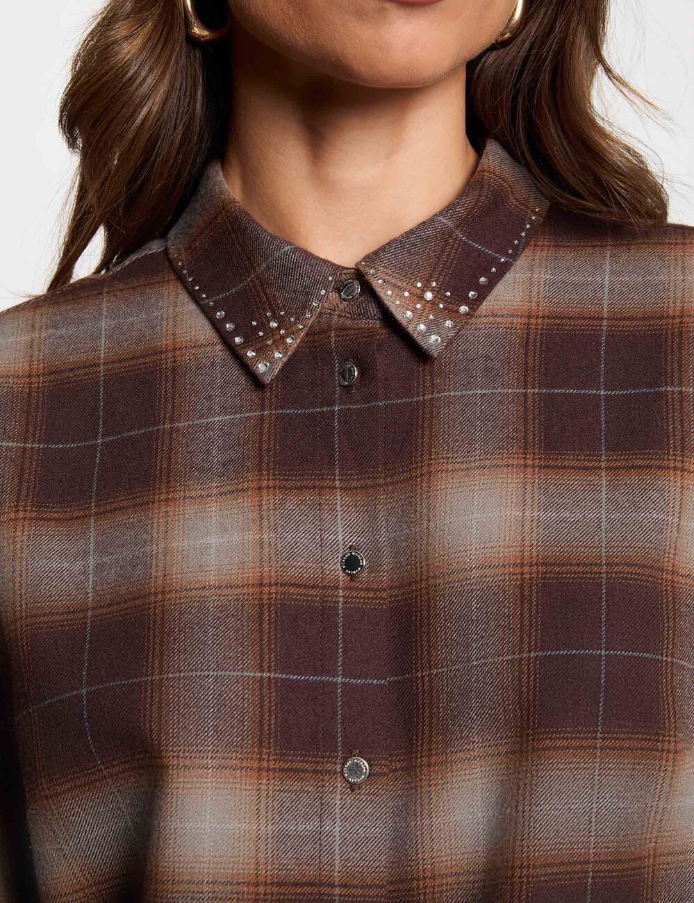 Chemise droite &agrave; carreaux multicolore femme