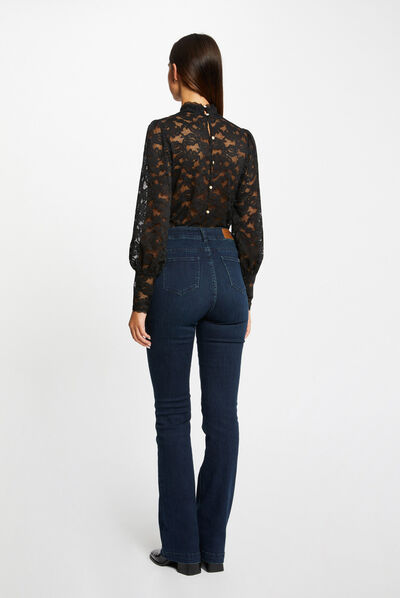 T-shirt manches longues en dentelle noir femme