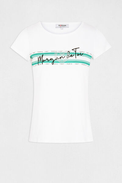 T-shirt manches courtes à inscription vert moyen femme