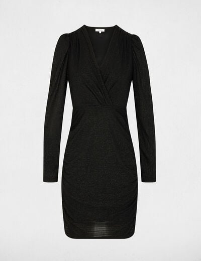 Robe courte ajust&eacute;e drap&eacute;e noir femme