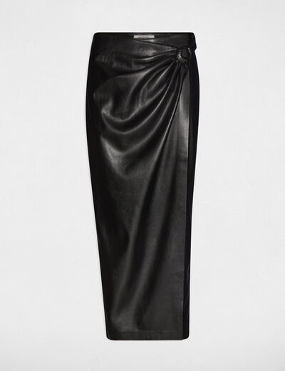Jupe longue portefeuille noir femme