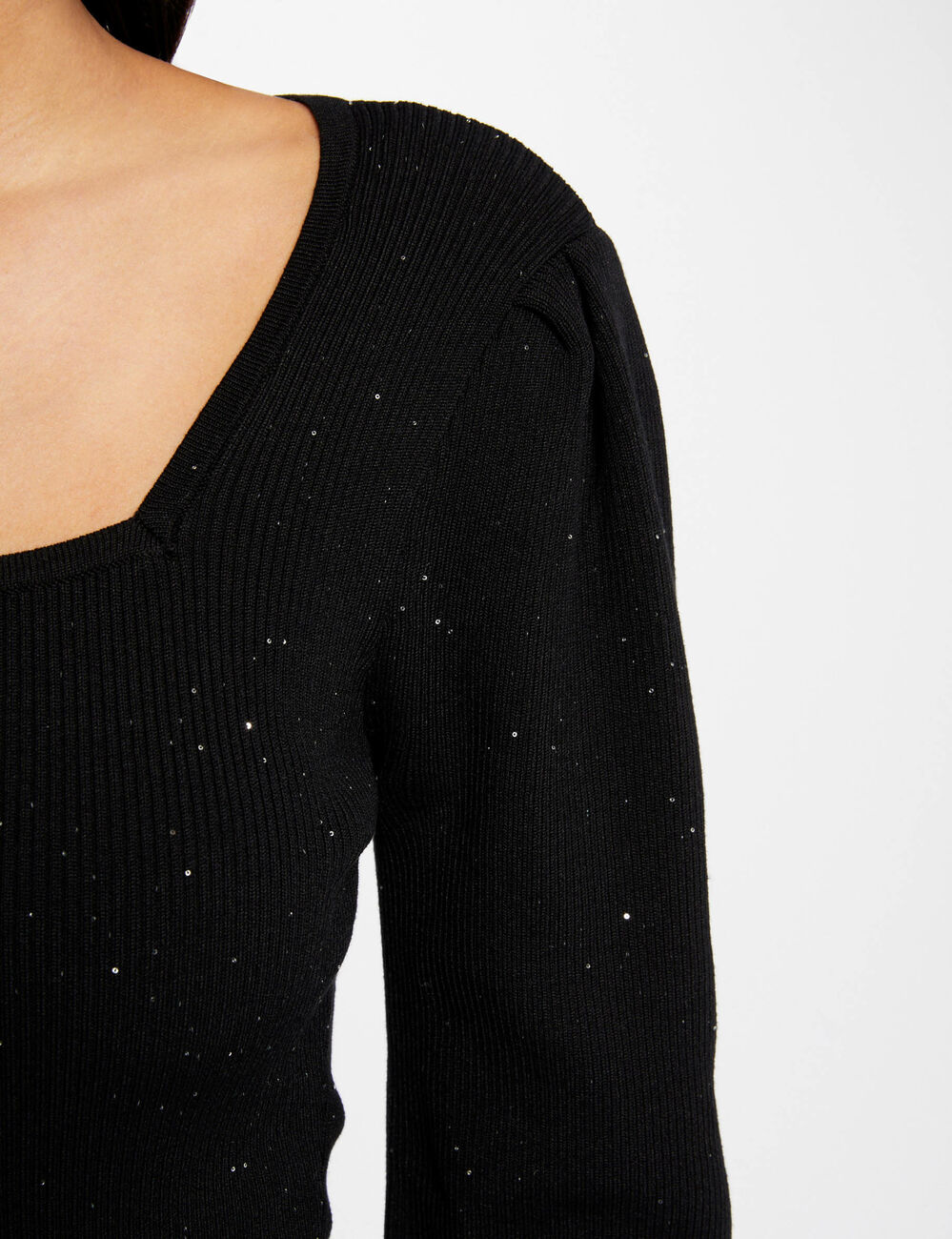 Pull manches longues à sequins noir femme