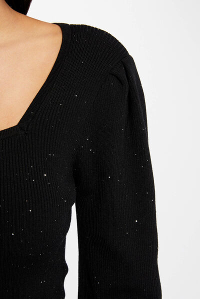 Pull manches longues à sequins noir femme