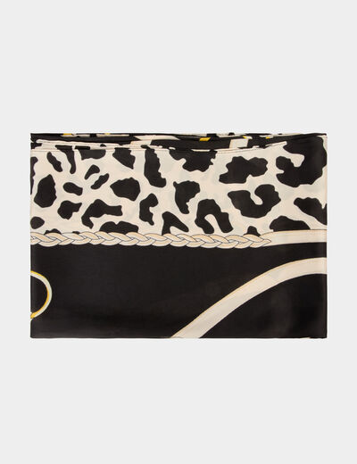 Foulard satin&eacute; l&eacute;opard noir femme