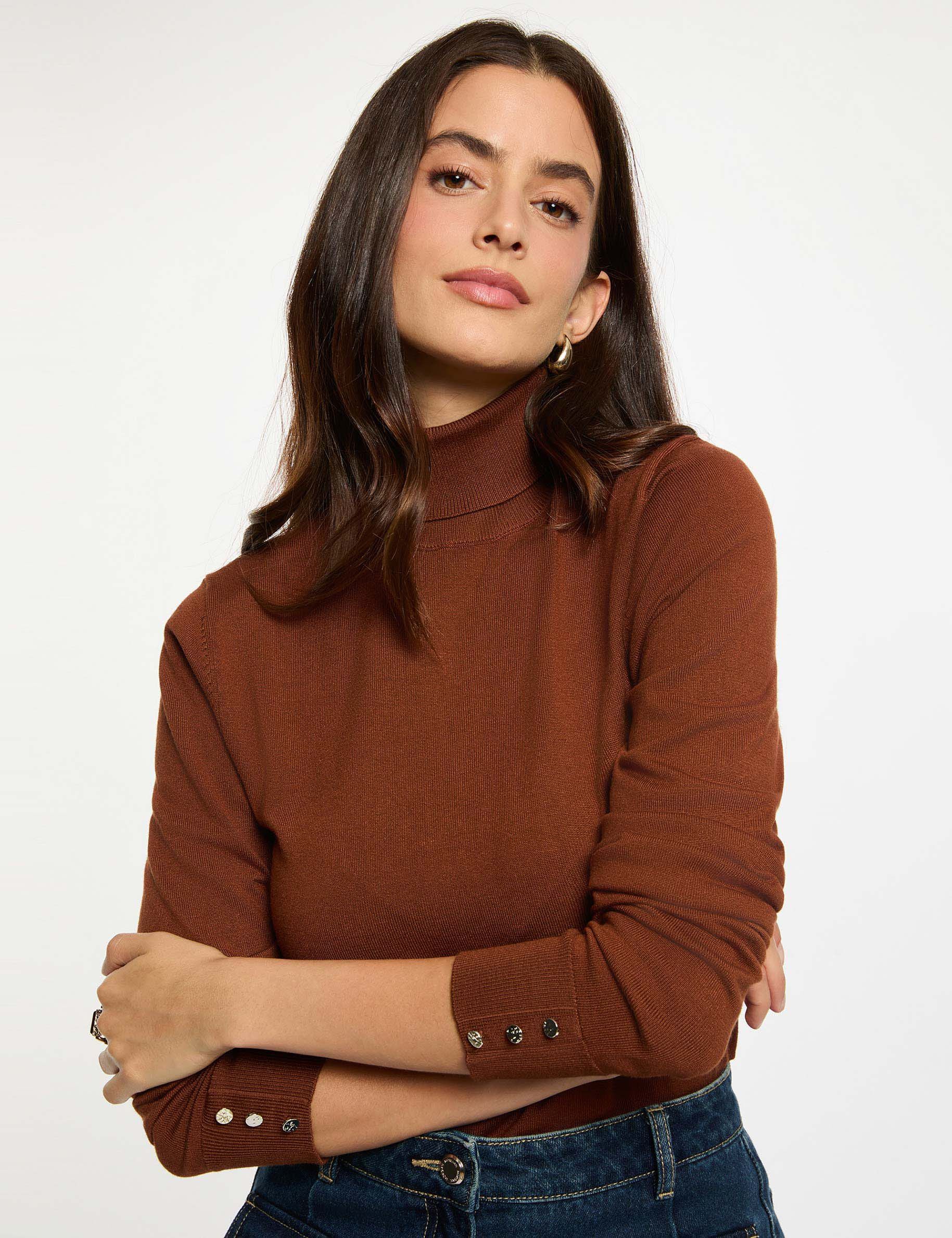 Pull col roulé cognac femme