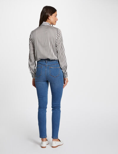 Chemise NAF NAF Rayée Bleu Et Blanc, Col Lavallière, Taille 40 - Occasion Très Bon état