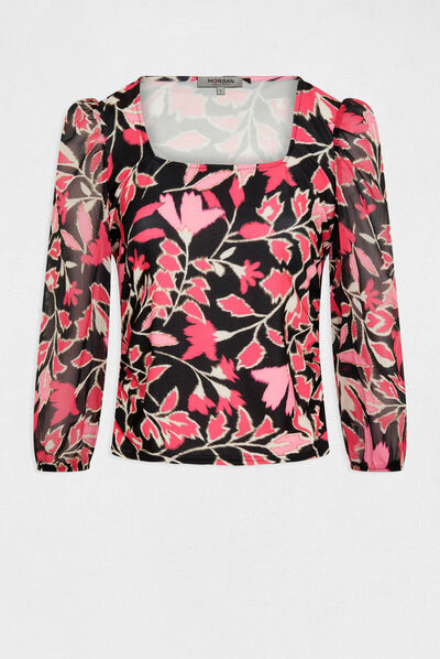 T-shirt manches 3/4 imprimé végétal multico femme