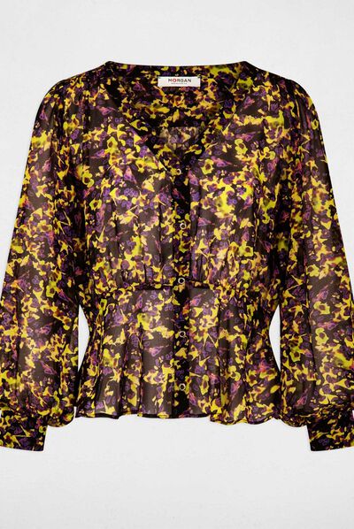 Chemise manches longues imprimé abstrait multico femme