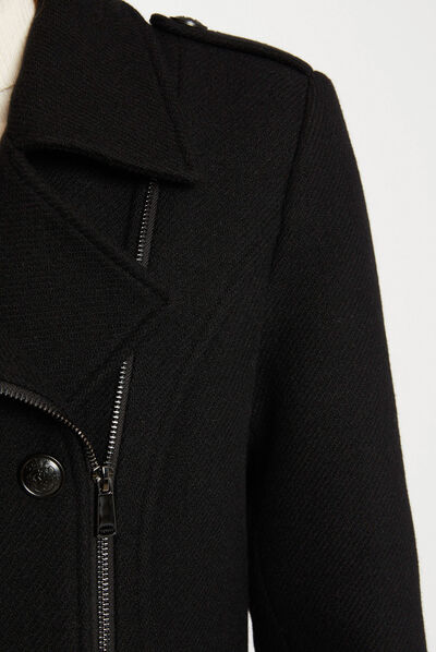 Manteau cintré zippé avec boutons noir femme