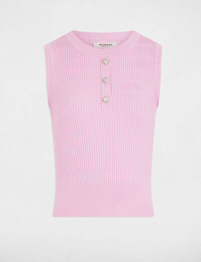 Débardeur maille sans manches rose pastel femme