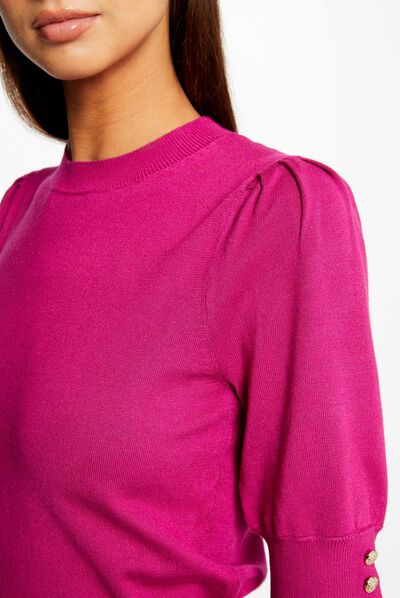 Pull manches courtes ornement métallique framboise femme