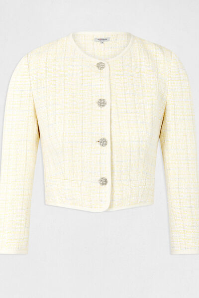 Veste droite manches 3/4 jaune femme