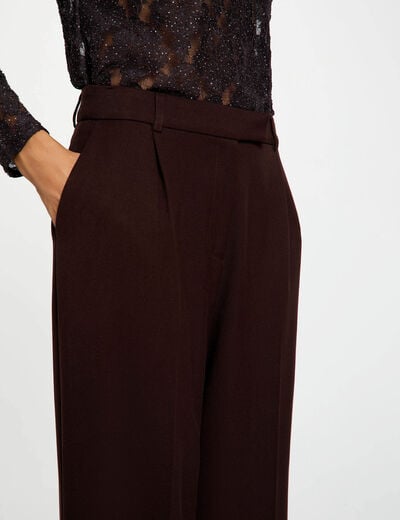 Pantalon large taille haute marron fonc&eacute; femme