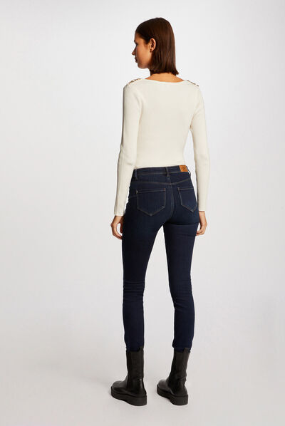 Pull manches longues avec col en V ivoire femme