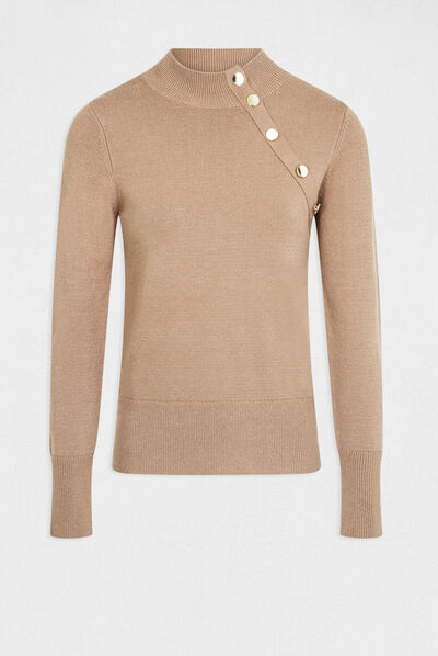 Pull manches longues boutons décoratifs taupe femme