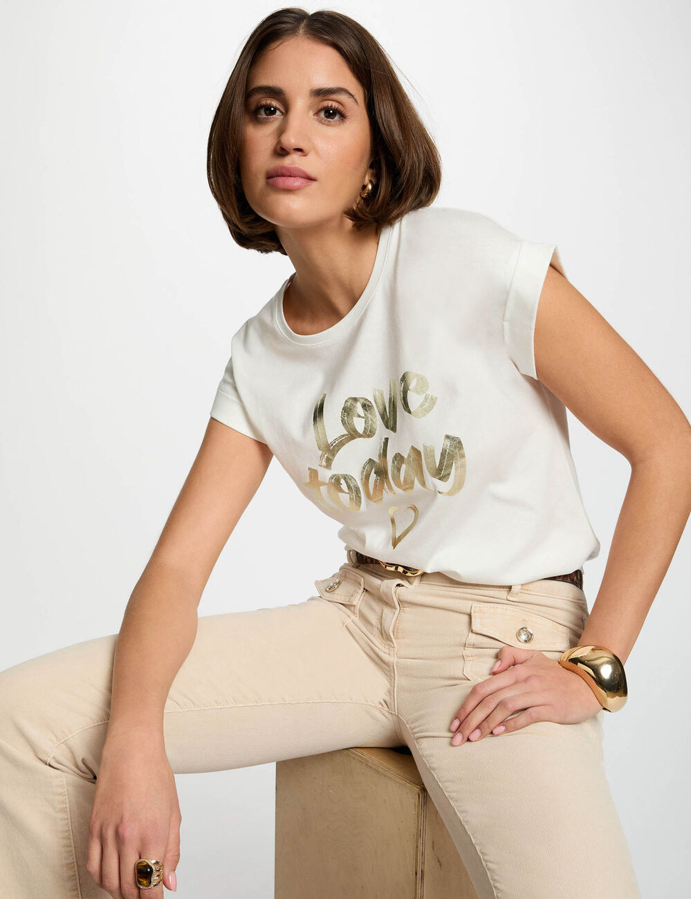 T-shirt &agrave; inscription blanc femme