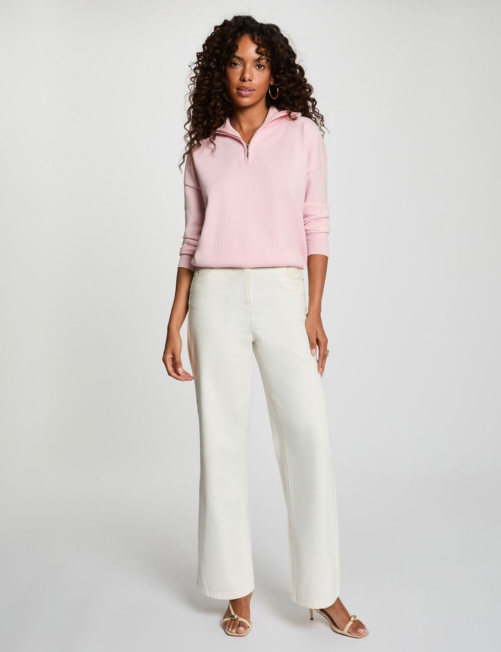 Pull col camionneur rose pastel femme