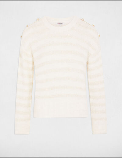 Pull col rond et boutons beige femme