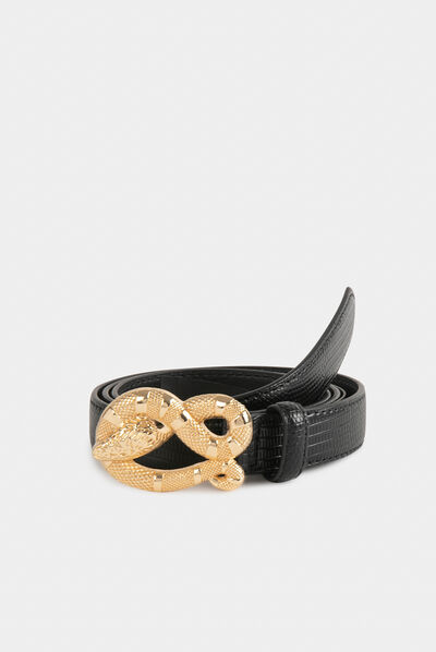 Ceinture effet python à boucle serpent noir femme