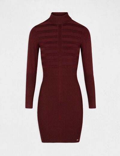Robe ajust&eacute;e col roul&eacute; fine maille violet fonc&eacute; femme