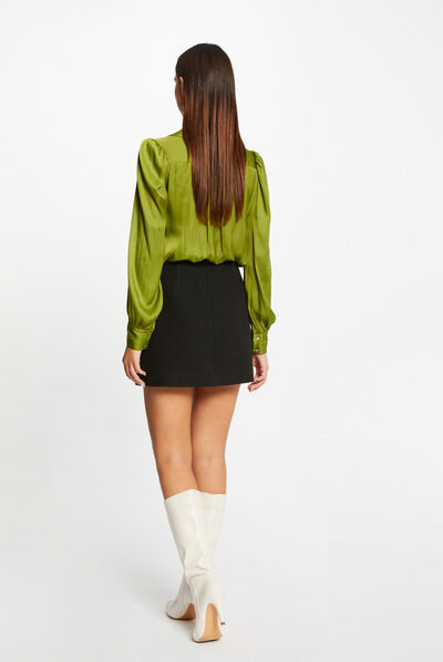 Jupe droite taille haute avec boutons noir femme