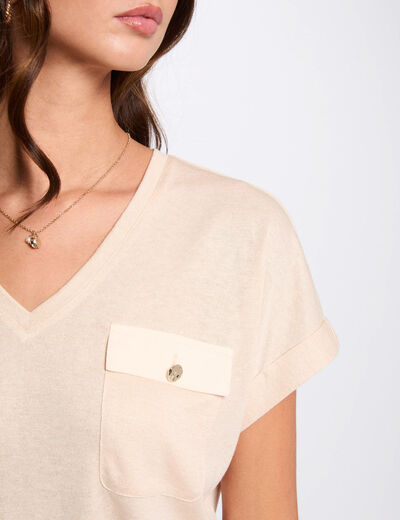 T-shirt manches courtes beige femme