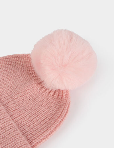 Bonnet &agrave; pompon rose poudr&eacute;e femme