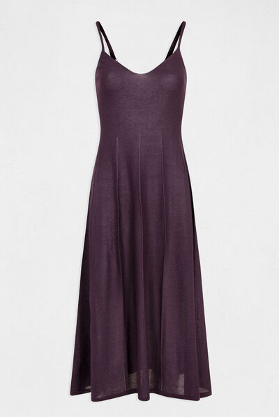 Robe pull midi évasée à bretelles fines prune femme