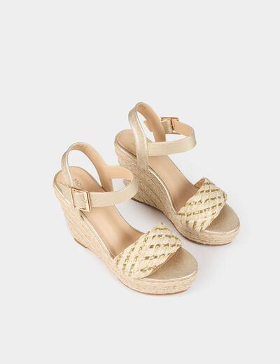 Sandales compensées jaune or femme
