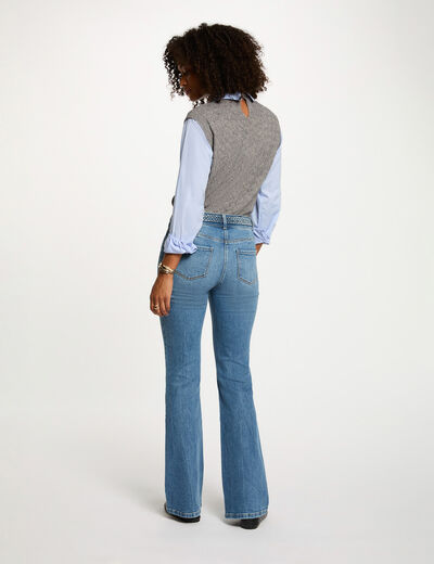 Pull col revers chemise gris clair femme