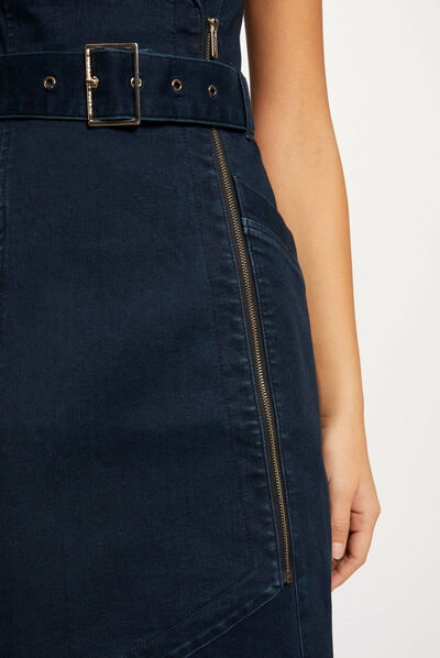 Robe ajustée drapée sans manches en jean jean brut femme