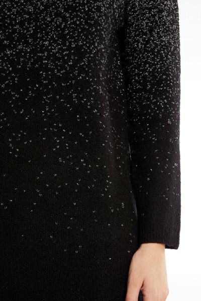 Robe pull droite à fils métallisés noir femme