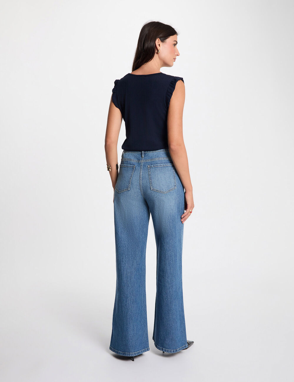 Top pliss&eacute; avec dentelle bleu marine femme