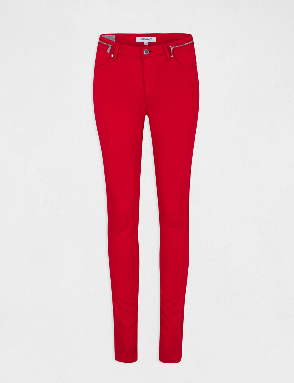 Pantalon slim &agrave; d&eacute;tails zipp&eacute;s rouge femme