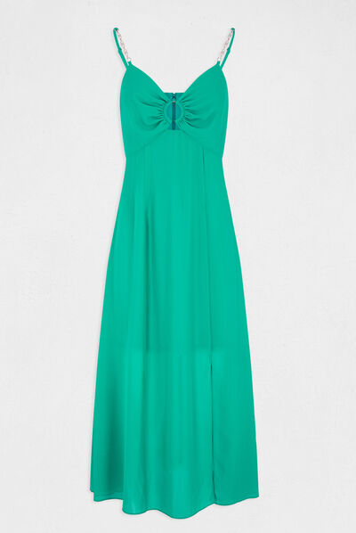 Robe midi évasée bretelles chaînes vert moyen femme