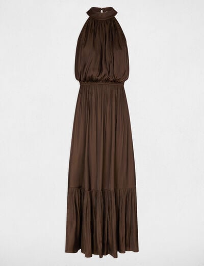 Robe longue &eacute;vas&eacute;e fluide marron fonc&eacute; femme