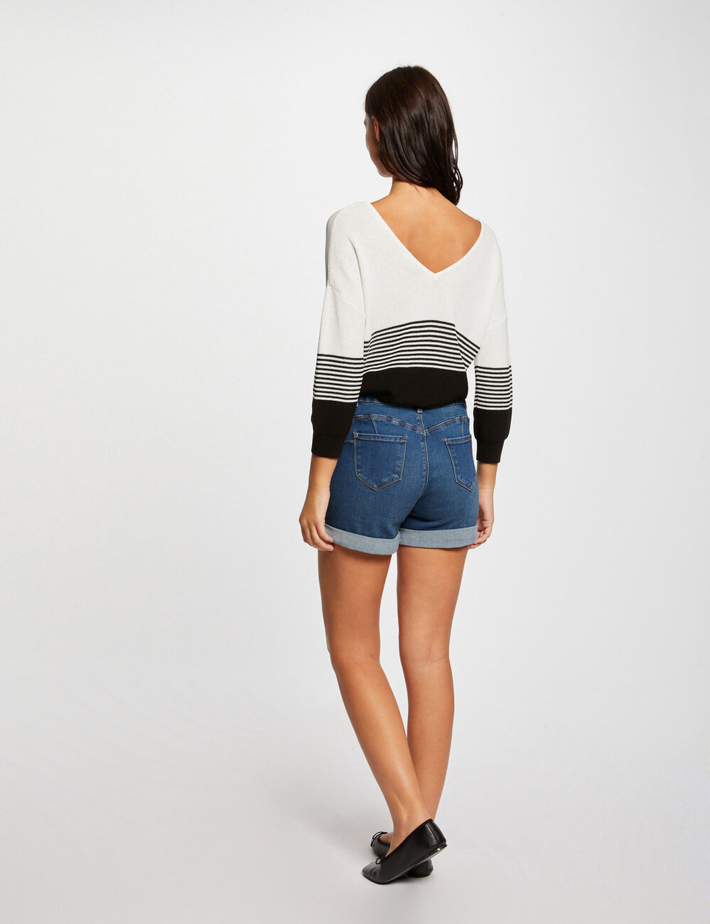 Short droit en jean denim stone femme