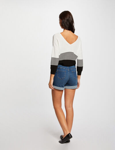 Short droit en jean denim stone femme