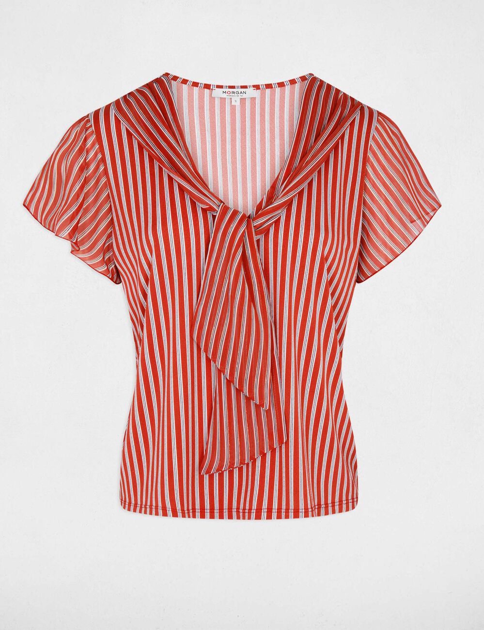 T-shirt col lavalli&egrave;re rouge femme