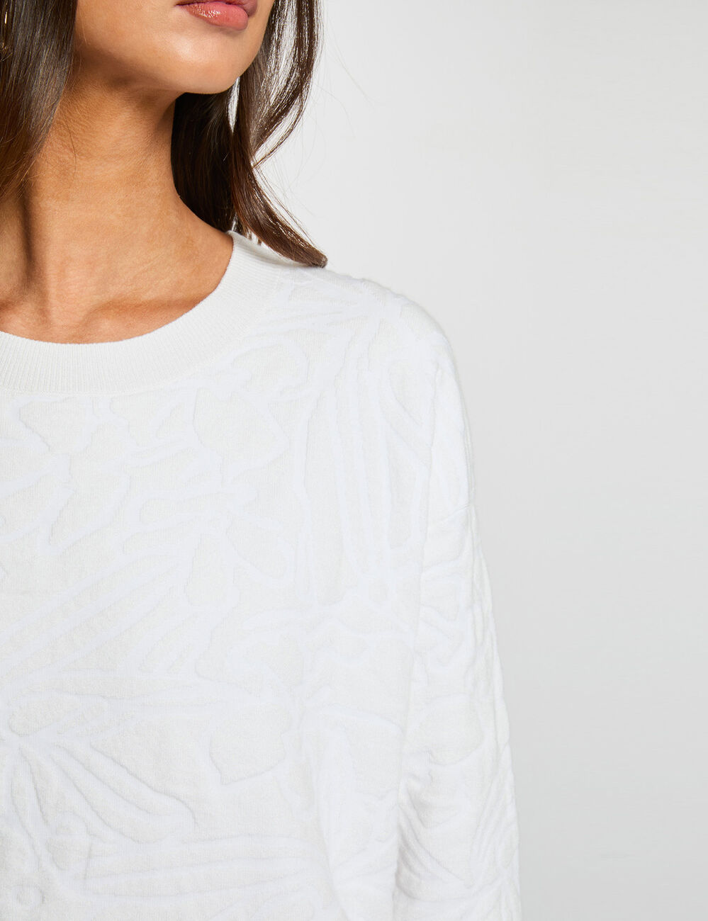 Pull col rond blanc femme