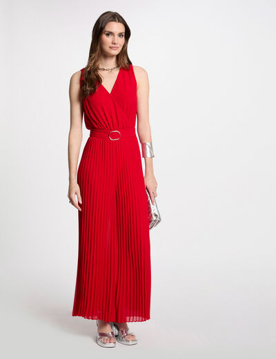 Combinaison ample à jambes plissées rouge femme