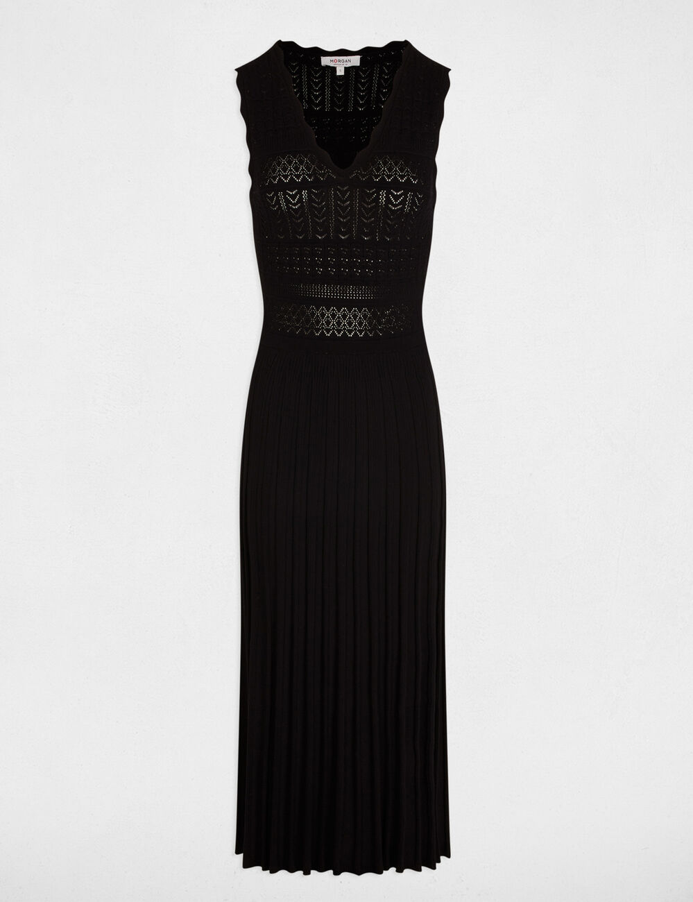Robe tricot col v noir femme