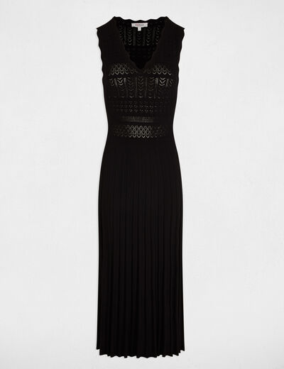 Robe tricot col v noir femme