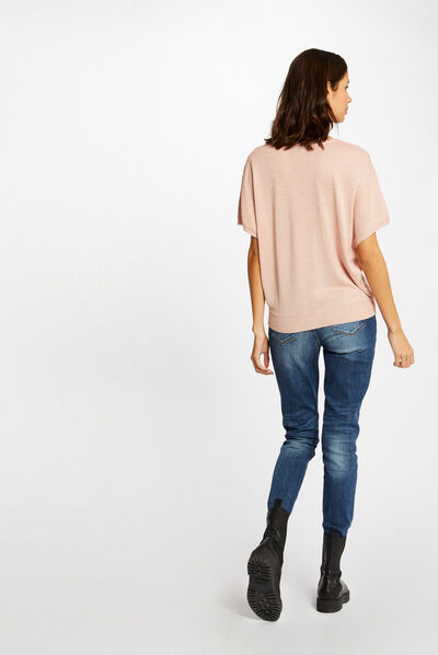 Pull manches courtes avec boutons vieux rose femme