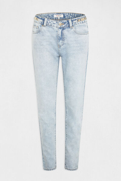 Jeans droit avec ornements métalliques jean bleached femme
