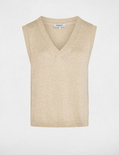 Pull sans manches col v couleur bronze femme