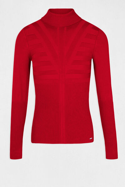 Pull manches longues avec col roulé rouge femme