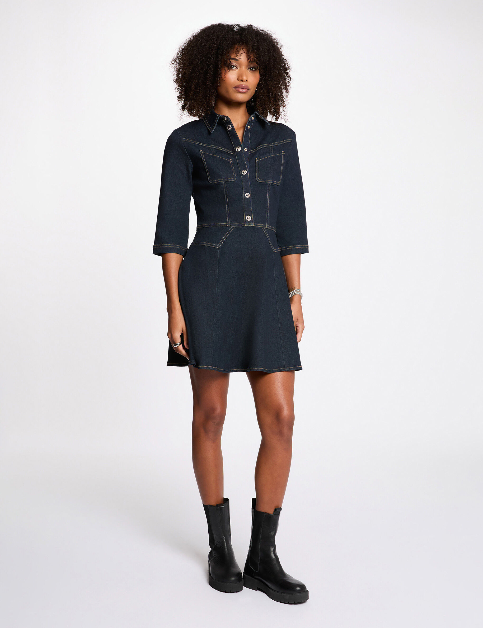 Robe courte en jean brut femme